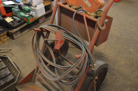Oxygen and acetylene cart with hoses and gauges + torch