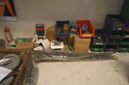 Various assortment boxes with content + other items on table (minus Lot No. 144 and 147)