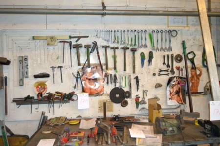 Content on the blackboard: miscellaneous hand tools etc.