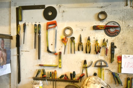 Tool board containing hand tools, etc.