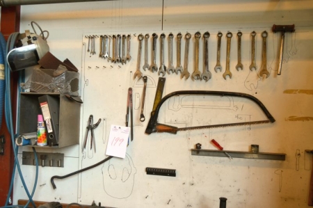 Indhold på væg: diverse håndværktøj med videre