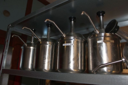 Dispensere med pumpe i rustfri stål. Har været anvendt i softicebutik