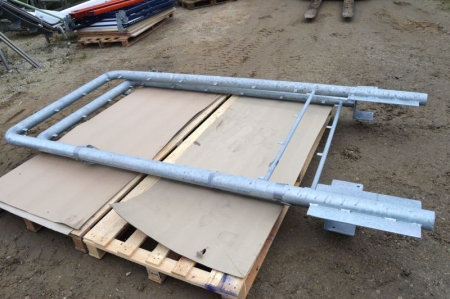 2 x plate racks, galvanized steel pipes. One with mounting brackets. One for mounting in ground / concrete. Height: 230 Width about 142 cm. Sign hxw: ca. 201 x 122 cm