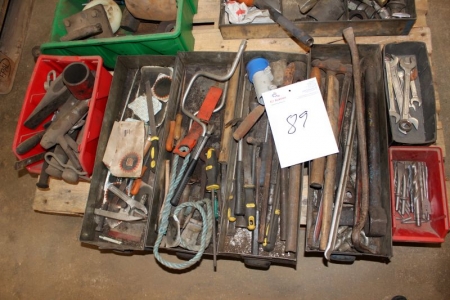 pallet with assorted hand tools