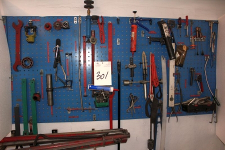 Tool board with content blah. Large tire levers, etc.