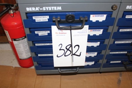 Berner sortiment kasse med 5 skuffer med indhold af unbracobolte