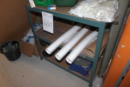 Steel Shelving containing div Styrofoam cups + bags and boxes of plastic spoons