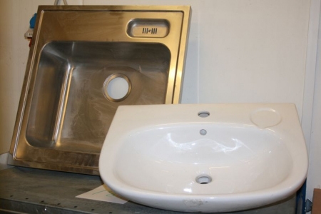 1 piece Porcelain Sink, marked Ifö + 1 stainless steel sink
