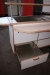 Buffet table with stainless steel inserts. Wheeled