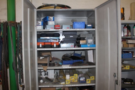Steel cabinet containing various welding electrodes + electric tool + assortment boxes + screws + hand tools, etc.