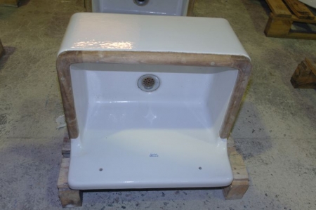 Vintage wash basin with oak edge, marked Armitage Shanks. Archive picture