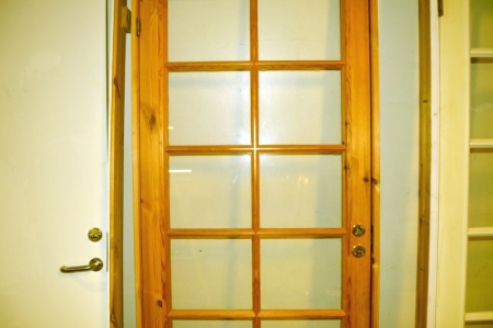Door, untreated pine, bar windows with clear glass. Frame dimensions, b x h, ca. 88x5 x 208 cm