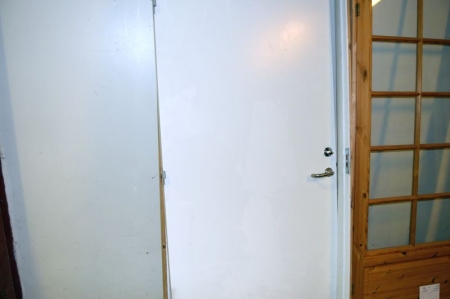 Door with frame, plan, white, wood. Frame dimensions b x h about 98 x 209 cm