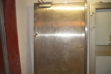 Refrigeration room door, stainless steel. Frame dimensions, wxh, ca. 137 x 219 cm