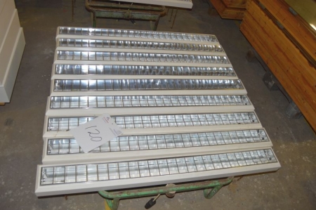 9 x ceiling light fittings, ca. 120 x 13 cm. Trolley not included
