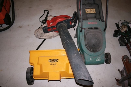 Electriv lawn mover + Leaf blower and a sowing/salt machine.