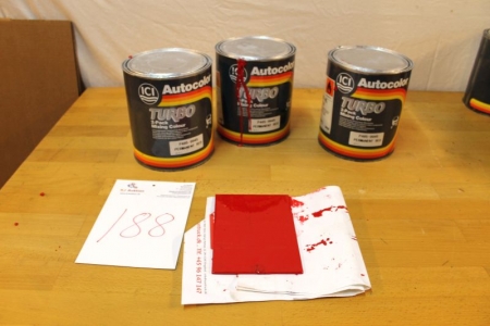 Autolak, 3 x 3,5 liter, ICI Autocolor, P485-9945. Permanent red. 2-pack mixing colour