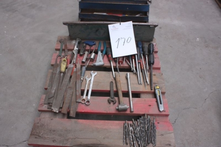 Tool box + hand tools on pallet