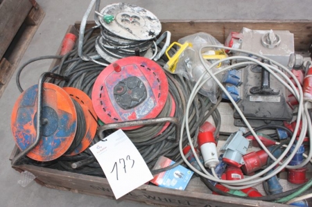 Pallet with electrical cables, cable reeling drums, Power converters