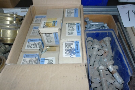 Kasse med diverse NKT Elforzinkede skruer + 2 kasser Maskinbolte, Ø 16-20, længde 65-75 mm