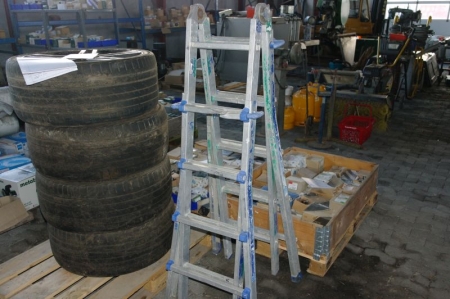 The aluminum folding ladder, with damage to a single step