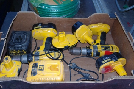 Box with Dewa lt Cordless Tools. Condition unknown