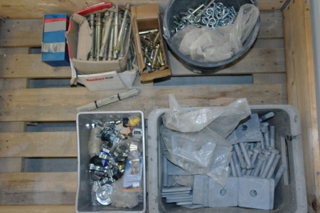 Contents pallet: Various Impact Anchors, Pipe supports, bolts and washers