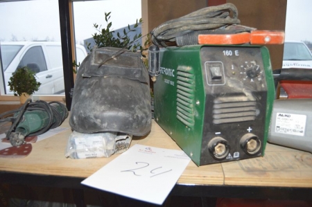 Electrode, Migatronic 160 E, with cables and welding helmet and electrodes