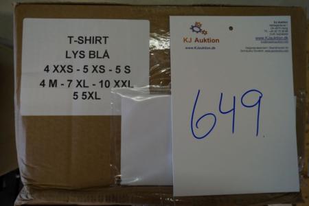 Firmatøj uden tryk ubrugt: 40 stk. rundhalset T-shirt, Lysblå, 100% bomuld, 4 XXS - 5 XS - 5 S - 4 M  - 7  XL -  10 XXL - 5 5XL - 5 6XL