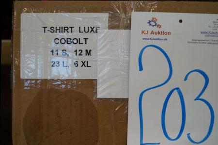 T-shirt Luxe, cobolt blå 11 stk. str. S, 12 stk. str. M, 23 stk. str. L, 6 stk. str. XL