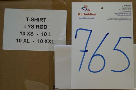 Firmatøj uden tryk ubrugt: 40 stk. rundhalset T-shirt, Lys rød, 100% bomuld. 10 XS - 10 L - 10 XL - 10 XXL