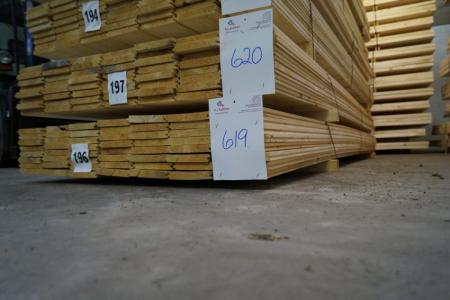 Tagbrædder med not/fjeder høvlet mål 22 x 145 mm, kan også bruges til værksteds gulv, gangbro på loft m.v. 56 stk. på 300 cm