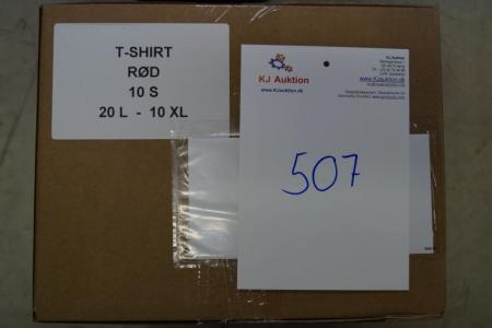 Firmatøj uden tryk ubrugt: 40 stk. rundhalset T-shirt, Rød, 100% bomuld. 10 S - 20 L - 10 XL