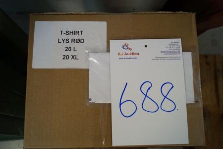 Firmatøj uden tryk ubrugt: 40 stk. rundhalset T-shirt, Lys rød, 100% bomuld, 20 L - 20 XL