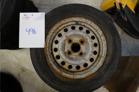 4 stk. dæk på fælge, helt nedslidte, 145/80 r13