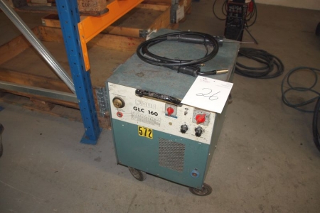 CO2 welding rectifier, Cloos GLC 160, welding cable and torch. Mounted on wheels