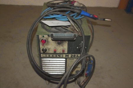 CO2 welding rectifier, Merkle M284, welding cable and torch. Mounted on wheels