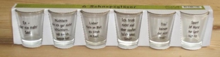Liquor glasses with writing about 140 Set.
