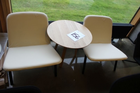 Hay bord + 2 stole, Storm fra Hurup møbelfabrik, hvidt/lys creme læder