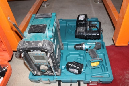 Makita cordless. Screwdriver + radio with 2 batteries and charger, 14.4V (tested OK)