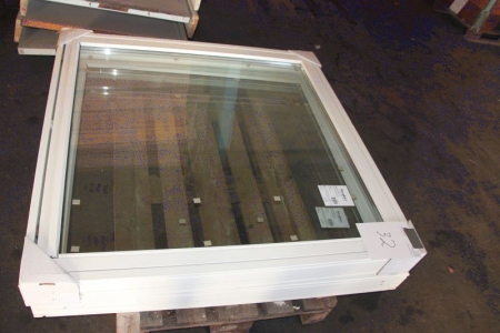 2 x wooden window, white, unused. Frame dimensions, width x height x frame width: ca. 128 x 129 x 12 cm