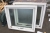 2 used wooden windows, white, side hinge. Width x height x frame width, ca. 79 x 79 x 12