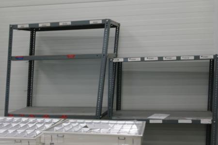 2 pcs. storage racks (1 pc. L: 91 cm, W: 45cm, H: 163 cm, + 1. L: 91 cm, W: 45cm, H: 200 cm (not in good condition))
