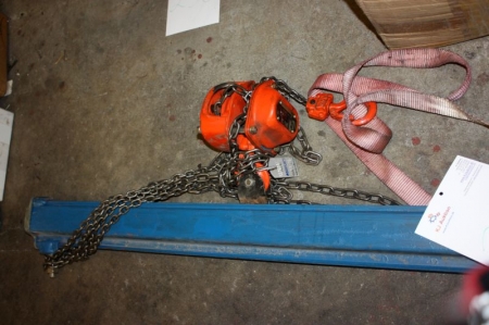 Chain lever block, 500 kg. Elephant Chain Block with traveller carriage, length app. 4 meter