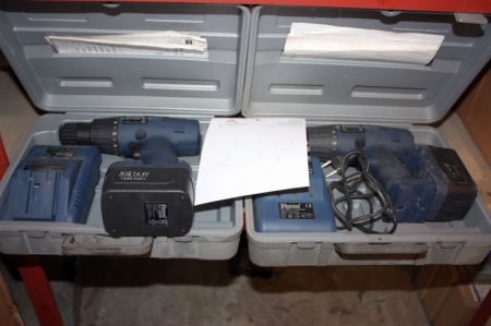 (2) Aku drills with charger, FERM FCC-1440N. Batteri: XG 14,4V, 1600 mAH
