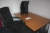 Elevating office desk + office chair + office mat