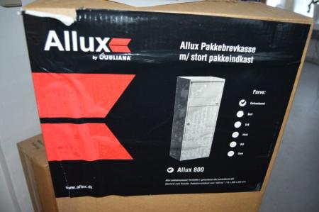Postkasse, Allux 800 med stor pakkeklap. Galvaniseret. Ubrugt i original emballage