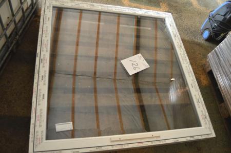 Plastic Window, unused, Rehau with double glazing. Dimensions: 131 x 12 x 130.5 cm