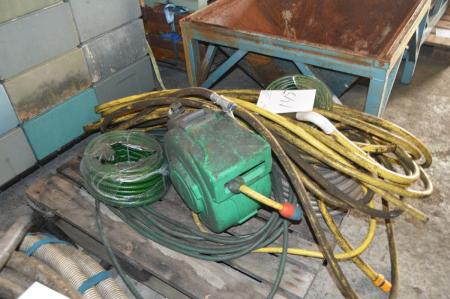 Pallet with reel for water hose + various water hoses