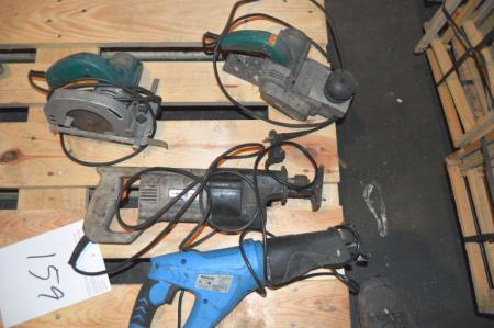 4 x power tools: 2 x reciprocating saw without blade + circular saw + power planer. Untested